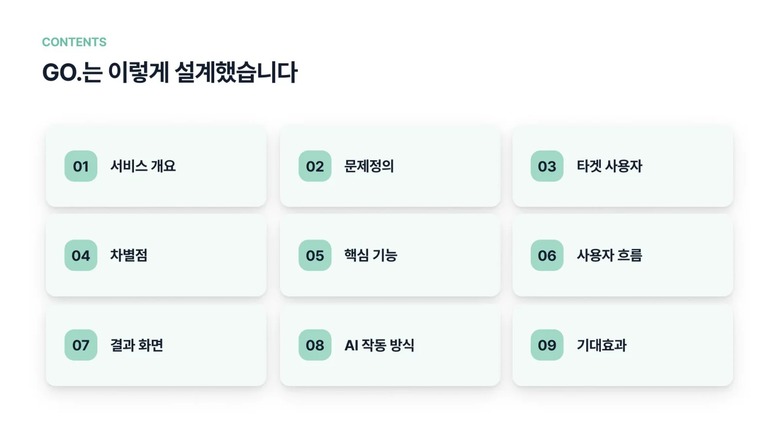 2쪽 — 목차: GO.는 이렇게 설계했습니다