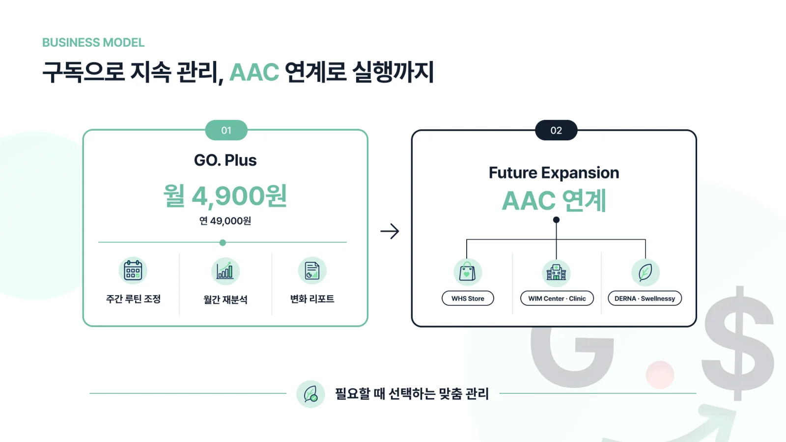 12쪽 — 비즈니스 모델: GO. Plus 월 4,900원과 AAC 연계