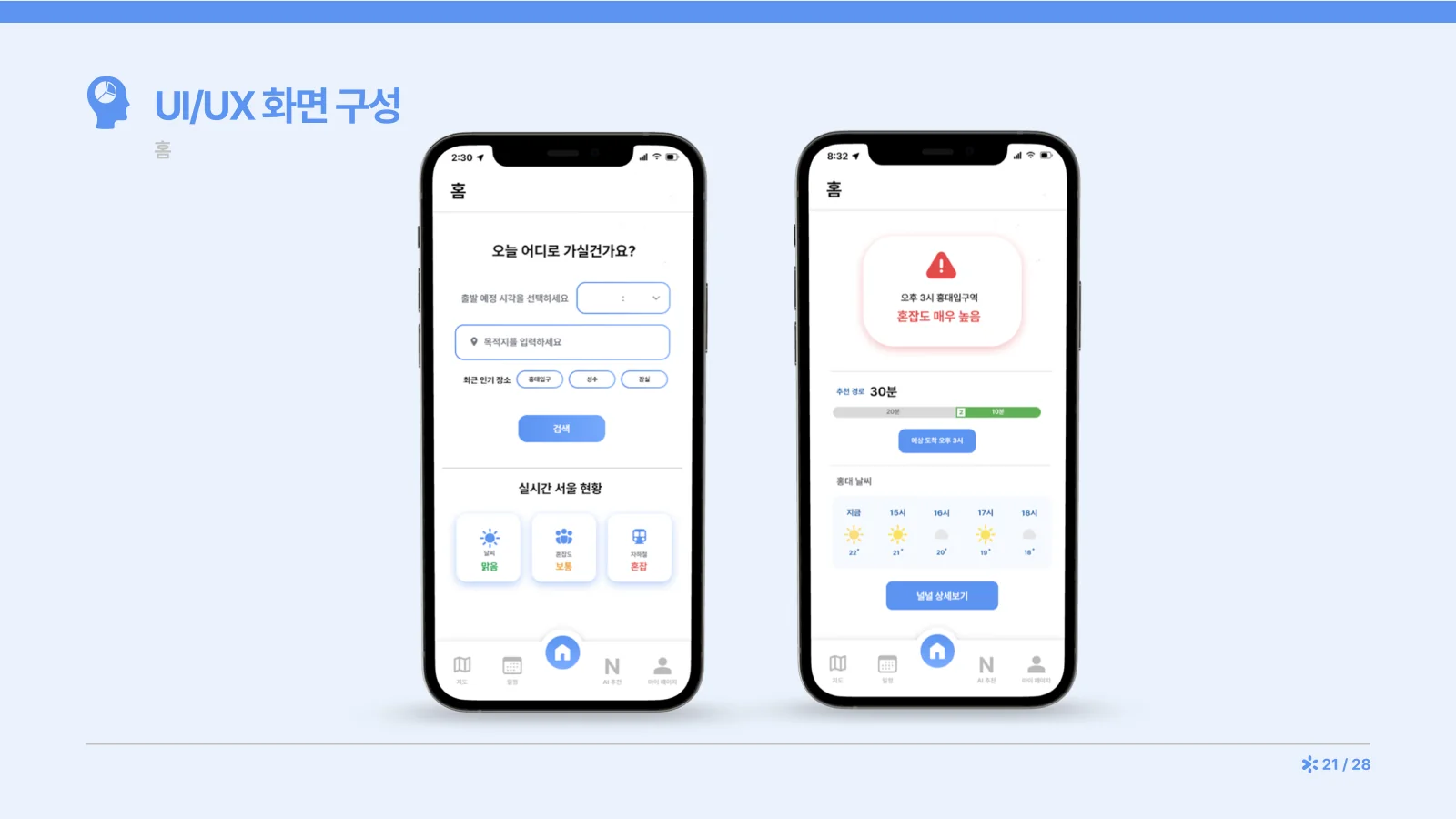 21쪽 — UI/UX 화면 구성: 홈